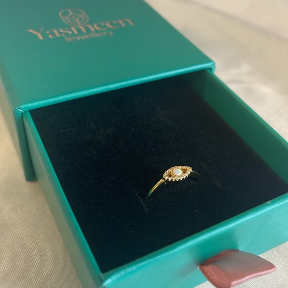 New: Gold Vermeil Evil Eye Opal Stone Pendant Ring - Picture 3 of 9
